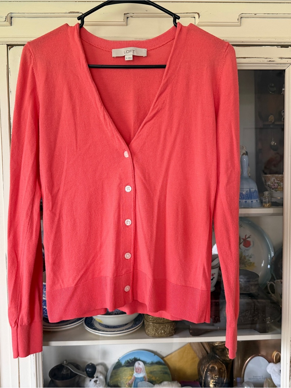 LOFT Coral Button-Front V-Neck Cardigan Sweater